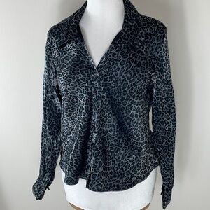 Leopard print button down shirt, women’s size XL